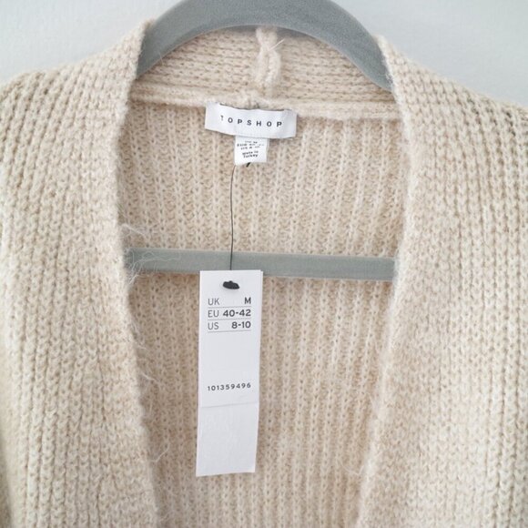 NWT Topshop Stone Beige Chunky Cable Knit Long Cardigan Wool Sweater Size Medium - Picture 8 of 10